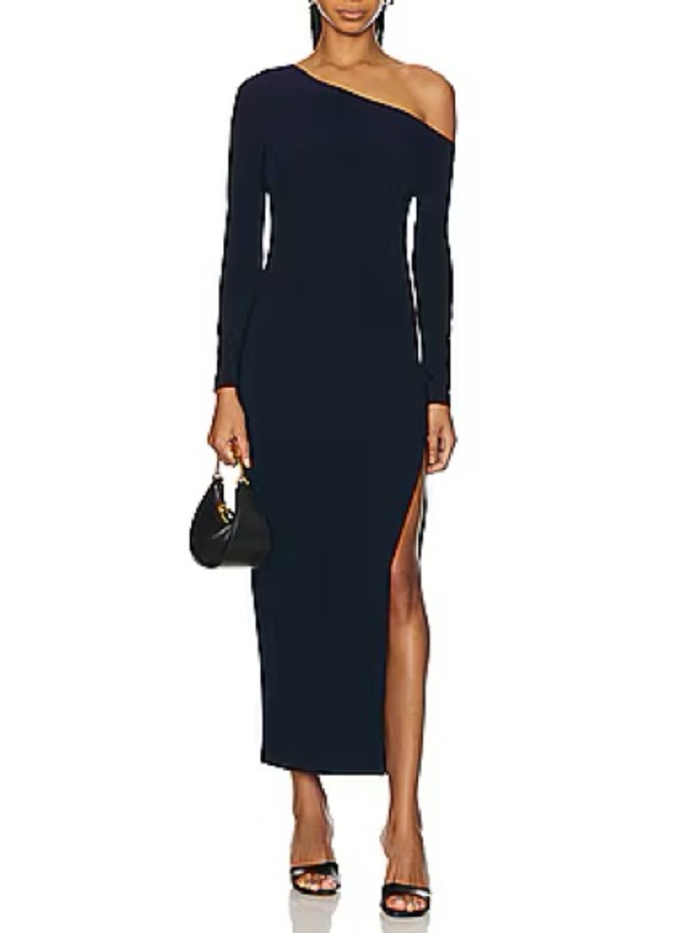 Norma Kamali Women's Long Sleeve Drop Shoulder Side Slit Gown Navy Size Large